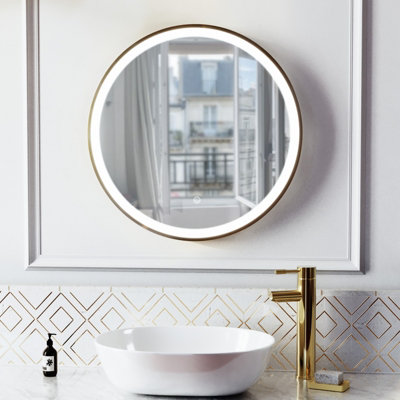 Nes Home Touch Sensor Bathroom LED Mirror Demister 600mm Brushed Brass