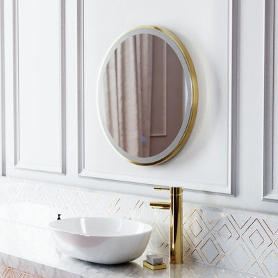 Nes Home Touch Sensor Bathroom LED Mirror Demister 600mm Brushed Brass