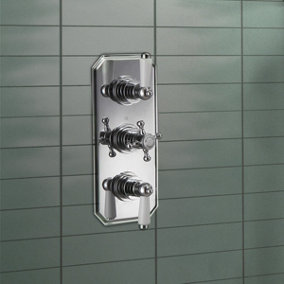 Nes Home Traditional 3 Dial 2 Way Concealed Thermostatic Shower Valve Brass Chrome
