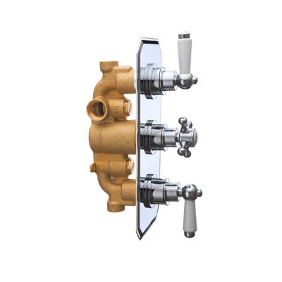 Nes Home Traditional 3 Dial 2 Way Concealed Thermostatic Shower Valve Brass Chrome - 3
