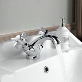 Nes Home Traditional Dual Cross Head Sink Basin Mono Mixer Tap Chrome