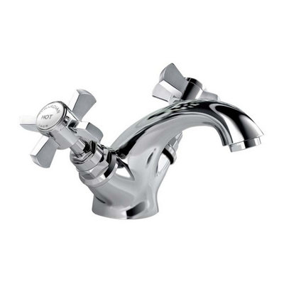Nes Home Traditional Dual Cross Head Sink Basin Mono Mixer Tap Chrome