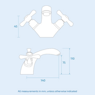 Nes Home Traditional Dual Cross Head Sink Basin Mono Mixer Tap Chrome - 3
