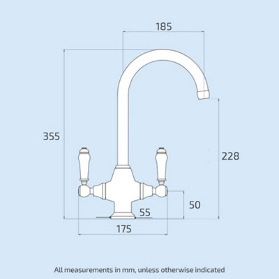 Nes Home Traditional Matte Black Twin Lever Kitchen Mixer Tap With Swivel Spout - 4