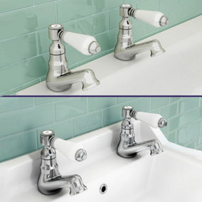 Nes Home Trafford Bathroom Brass Twin Basin & Bath Taps Chrome