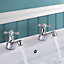 Nes Home Trafford Cross Head Basin Hot & Cold Tap Pair & Square Waste Chrome
