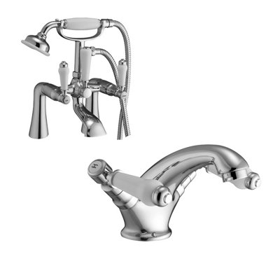 Nes Home Trafford Traditional Bath Filler Shower Mixer & Monobloc Tap Chrome - 3