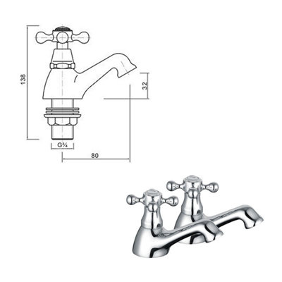 Nes Home Trafford Victorian Bath Taps & Basin Mono Mixer Tap Set and Waste Chrome - 4