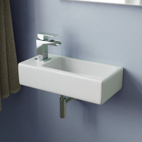 Nes Home Tulla 375 x 185mm Small Cloakroom Rectangle Wall Hung Basin Sink and Fittings Left Hand