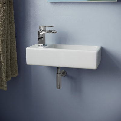 Nes Home Tulla 375 x 185mm Small Cloakroom Rectangle Wall Hung Basin Sink and Fittings Left Hand