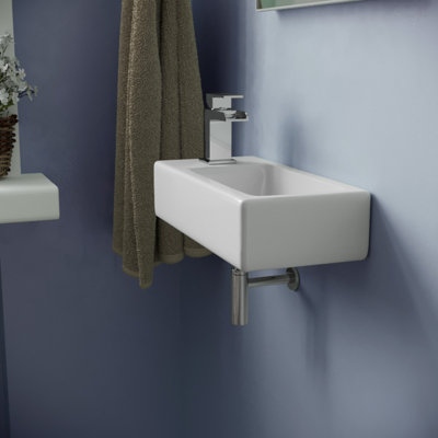 Nes Home Tulla 375 x 185mm Small Cloakroom Rectangle Wall Hung Basin Sink and Fittings Left Hand - 3