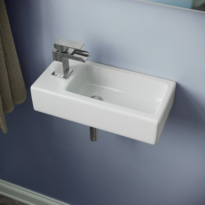 Nes Home Tulla 375 x 185mm Small Cloakroom Rectangle Wall Hung Basin Sink and Fittings Left Hand - 4