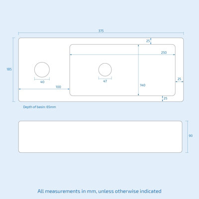 Nes Home Tulla 375 x 185mm Small Cloakroom Rectangle Wall Hung Basin Sink and Fittings Left Hand - 5