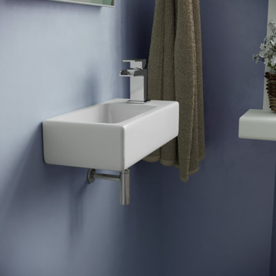 Nes Home Tulla 375 x 185mm Small Cloakroom Rectangle Wall Hung Basin Sink and Fittings Right Hand