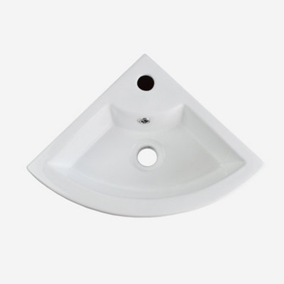Nes Home Tulla 450 x 325mm Cloakroom Small Quarter Circle Corner Wall Hung Basin Sink and Wall Fixings