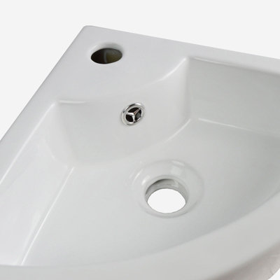 Nes Home Tulla 450 x 325mm Cloakroom Small Quarter Circle Corner Wall Hung Basin Sink and Wall Fixings