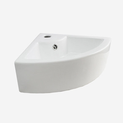 Nes Home Tulla 450 x 325mm Cloakroom Small Quarter Circle Corner Wall Hung Basin Sink and Wall Fixings