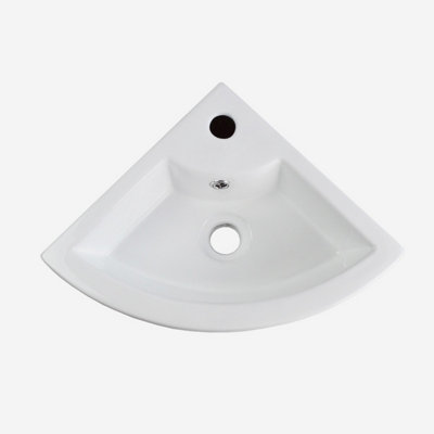Nes Home Tulla 450 x 325mm Cloakroom Small Quarter Circle Corner Wall Hung Basin Sink, Tap and Waste