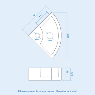 Nes Home Tulla 450 x 325mm Cloakroom Small Quarter Circle Corner Wall Hung Basin Sink with Waste - 7
