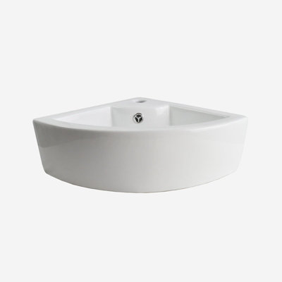 Nes Home Tulla 450 x 325mm Cloakroom Small Quarter Circle Corner Wall Hung Basin Sink - 5