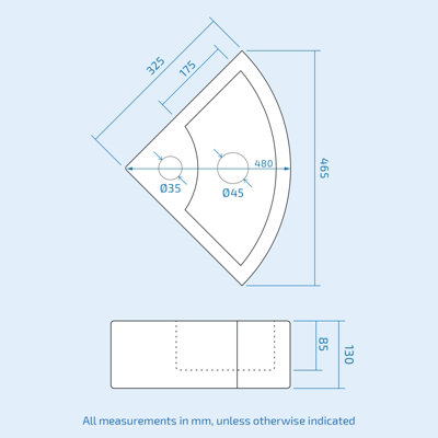Nes Home Tulla 450 x 325mm Cloakroom Small Quarter Circle Corner Wall Hung Basin Sink - 6