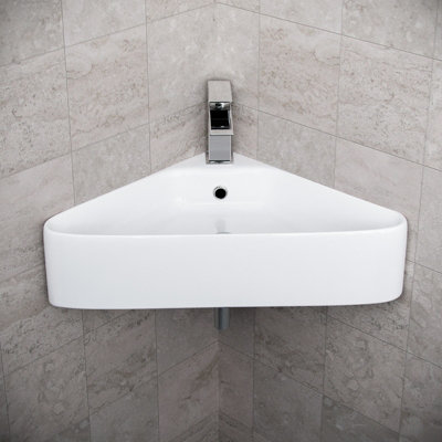 Nes Home Tulla 575 x 430mm Triangle Corner Wall Hung Basin Sink - 3