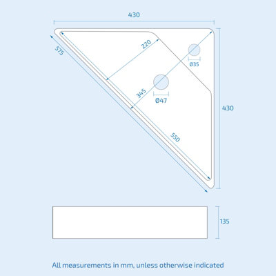 Nes Home Tulla 575 x 430mm Triangle Corner Wall Hung Basin Sink - 6