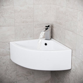 Nes Home Tulla 670 x 470mm Cloakroom Large Quarter Circle Corner Wall Hung Basin Sink