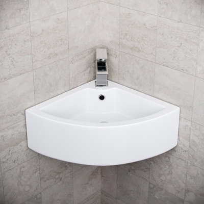 Nes Home Tulla 670 x 470mm Cloakroom Large Quarter Circle Corner Wall Hung Basin Sink