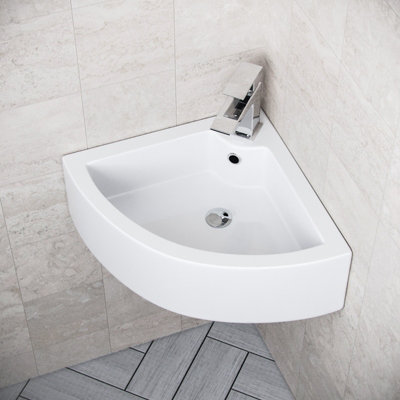Nes Home Tulla 670 x 470mm Cloakroom Large Quarter Circle Corner Wall Hung Basin Sink - 3