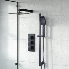 Nes Home Twin Head Matte Black Rainfall Shower Concealed Mixer Valve 3 Dial 2 Way
