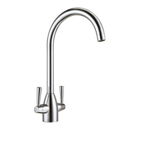Nes Home Twin Lever 360 Swivel Spout Kitchen Basin Mono Mixer Tap Brushed Nickel