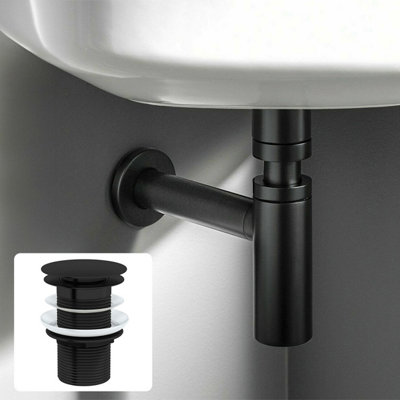 Nes Home Universal Bathroom Basin Bottle Trap & Unslotted Waste Matte Black