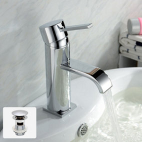Nes Home Urban Curve Flat Spout Bathroom Basin Mixer Tap and Pop-Up Waste