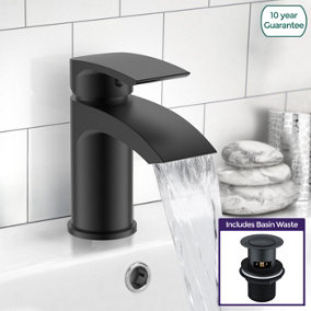 Nes Home Vago Bathroom Basin Mono Mixer Black Matt Tap With Basin Waste