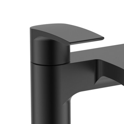 Nes Home Vago Contemporary Matte Black Deck Mounted Waterfall Bath Filler Tap - 3