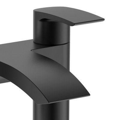 Nes Home Vago Contemporary Matte Black Deck Mounted Waterfall Bath Filler Tap - 4