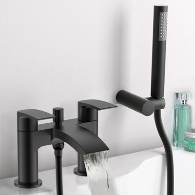 Nes Home Vago Matte Black Deck Mounted Waterfall Bath Shower Mixer Tap