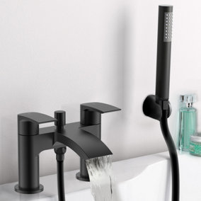 Nes Home Vago Matte Black Deck Mounted Waterfall Bath Shower Mixer Tap