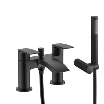 Nes Home Vago Matte Black Deck Mounted Waterfall Bath Shower Mixer Tap