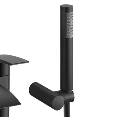 Nes Home Vago Matte Black Deck Mounted Waterfall Bath Shower Mixer Tap - 4