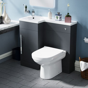 Nes Home Velanal 900mm Left Hand Matt Grey Basin Vanity, WC Unit & Back To Wall Toilet