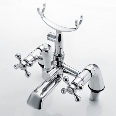 Nes Home Victorian Traditional Deck Mounted Cross Head Bath Shower Mixer Tap With Handheld Kit - 3