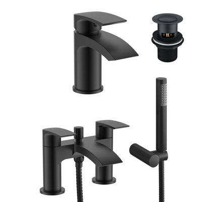 Nes Home Vigan Waterfall Basin Mixer, Bath Mixer Taps & Waste Matte Black