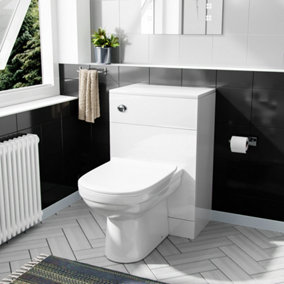 Nes Home Vincent 500mm Floor Standing Gloss White WC Unit, BTW Toilet - Flat Pack