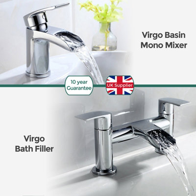 Nes Home VIRGO WATERFALL BATHROOM TAP BASIN MONO MIXER BATH FILLER SET SOLID BRASS