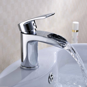 Nes Home Virgo Waterfall Bathroom Tap Basin Mono Mixer Chrome Solid Brass with free Waste
