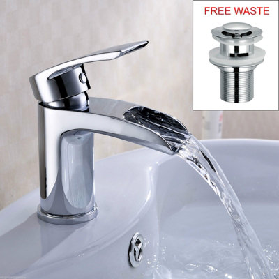 Nes Home Virgo Waterfall Bathroom Tap Basin Mono Mixer Chrome Solid Brass with free Waste - 6
