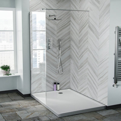 Nes Home Walk In Shower Screen 900mm Wet Room Panel Tempered Glass & Chrome Support Bar