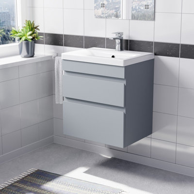 Nes Home Wall Hung Matte Grey 500mm PVC 2 Drawers Vanity Unit & Basin Sink